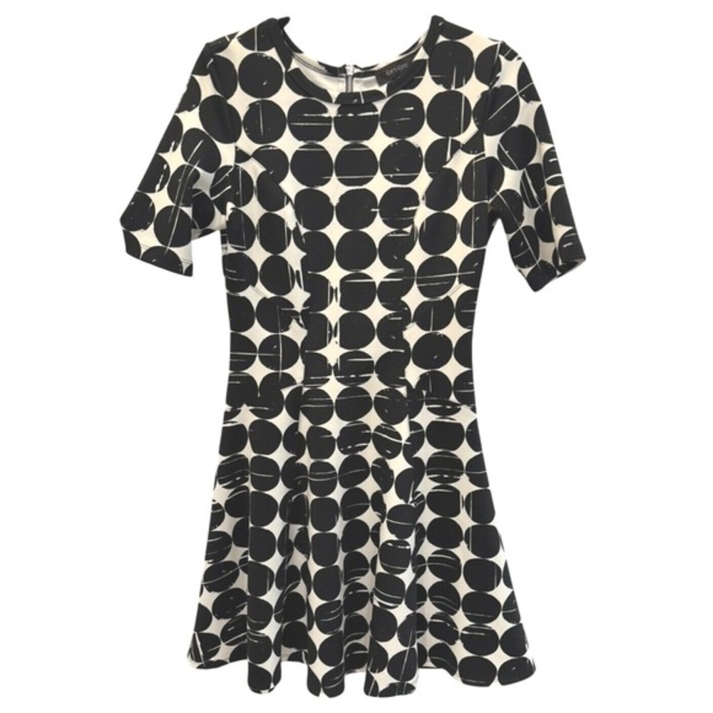 Karen Kane‎ Contrast Dot Short Sleeve Scuba Knit Fit & Flare Skirt Dress Medium